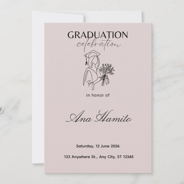 Invitation de remise de diplôme rose pastel modern (Devant)
