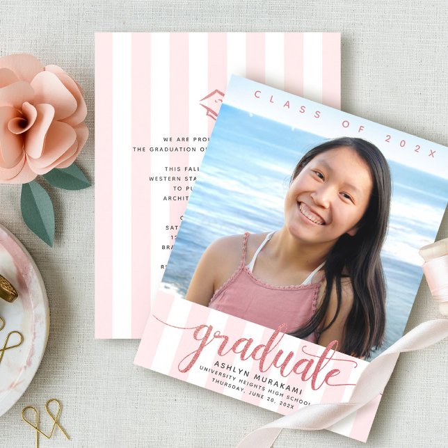 Invitation de remise de diplômes à paillettes rose (Créateur téléchargé)