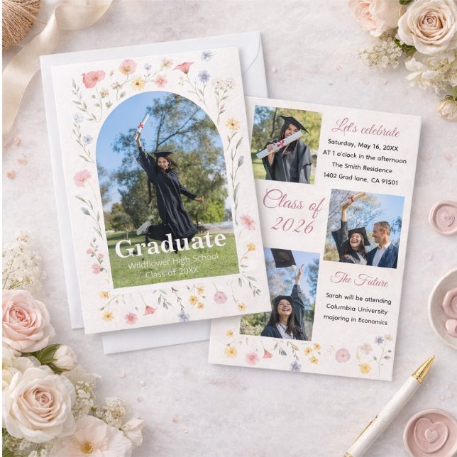 Invitation de remise de diplômes aux fleurs sauvag (Créateur téléchargé)
