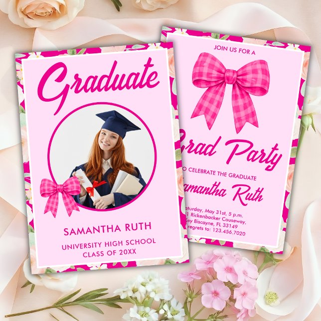 Invitation de remise de diplômes avec nœud gingham (Créateur téléchargé)