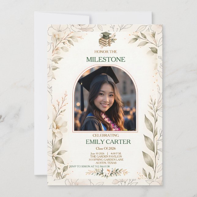 Invitation de remise de diplômes florale élégante (Devant)