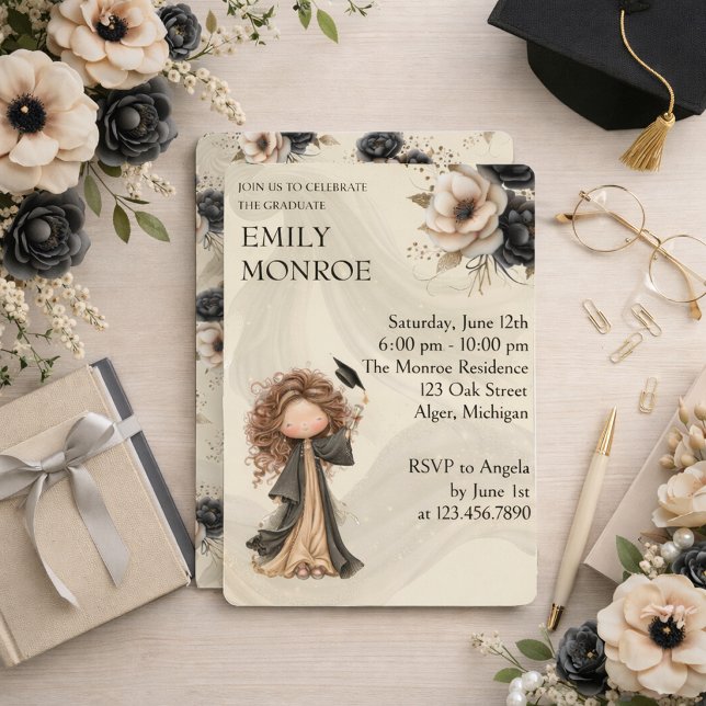 Invitation de remise de diplômes florale fantaisis (Créateur téléchargé)