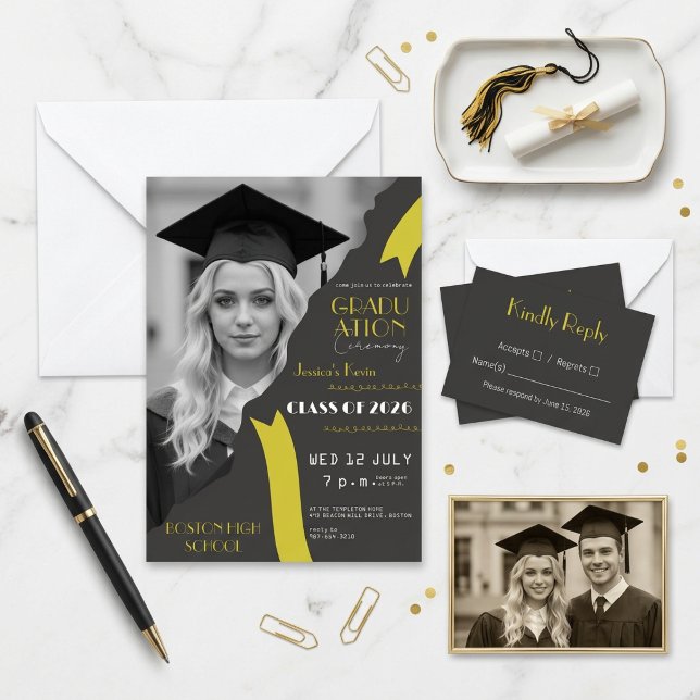 🎓 Invitation de remise de diplômes moderne noir e (Créateur téléchargé)