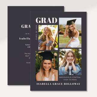 Invitation de remise de diplômes noire avec photos