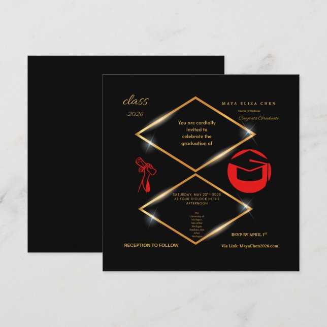 Invitation de remise de diplômes personnalisable m (Devant / Derrière)