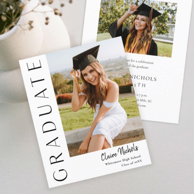 Invitation de remise de diplômes photo verticale m (Modern Typography Budget Photo Graduation Invitation.)