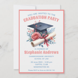 Invitation de remise de diplômes rose et bleu mign