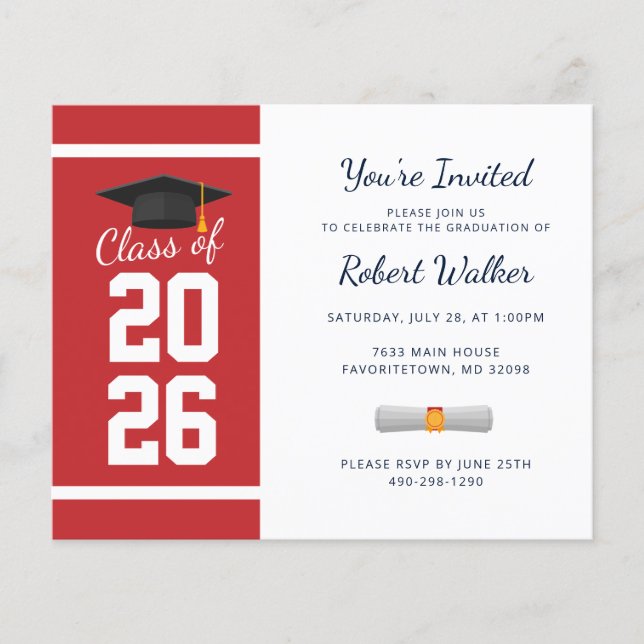 Invitation de remise de diplômes rouge blanc moder (Devant)