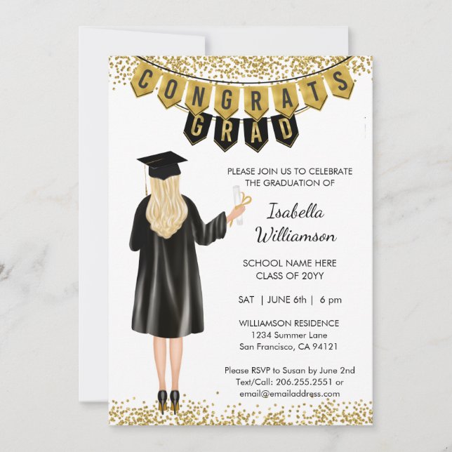 Invitation de Remise de Diplômes Unique Cheveux Bl (Devant)