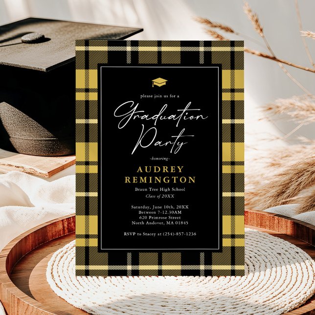 Invitation de remise des diplômes à tartan jaune e (Créateur téléchargé)