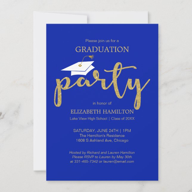 Invitation de remise des diplômes Bleu et Or de la (Devant)