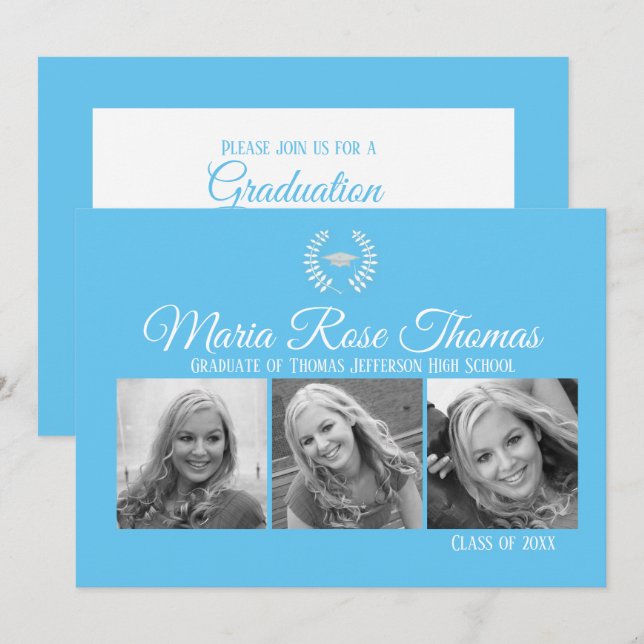 Invitation de remise des diplômes Carolina Blue Ca (Devant / Derrière)