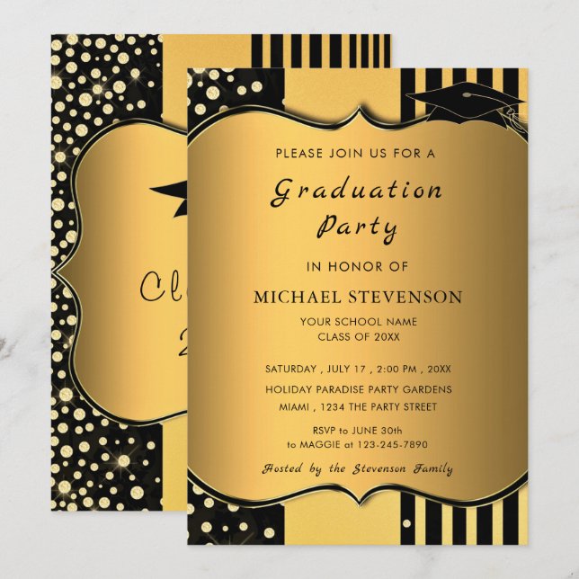 Invitation de remise des diplômes en or de luxe -  (Devant / Derrière)