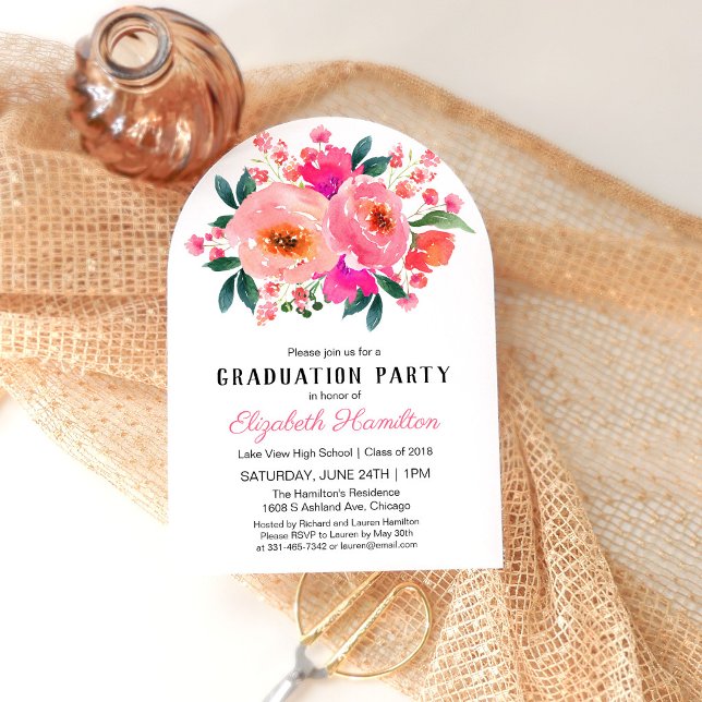 Invitation de remise des diplômes Floral Rose Clai (Créateur téléchargé)