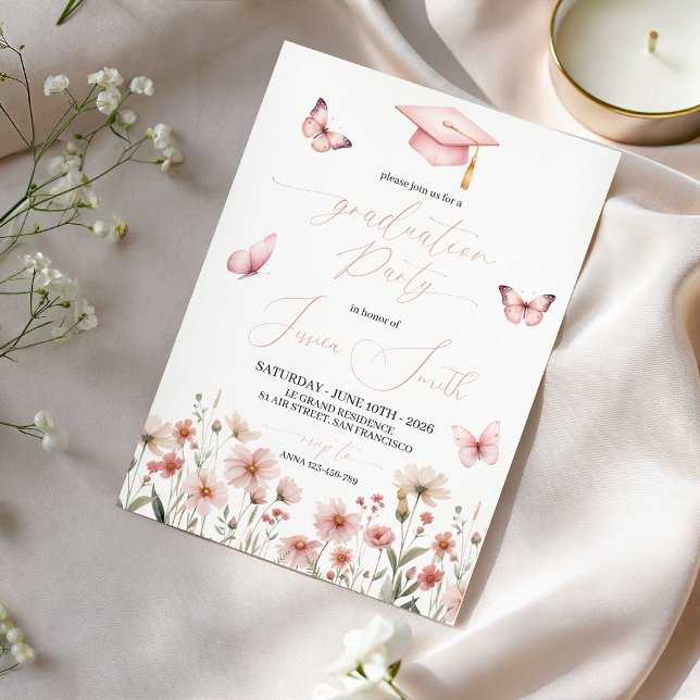 Invitation de remise des diplômes florale Papillon (Créateur téléchargé)