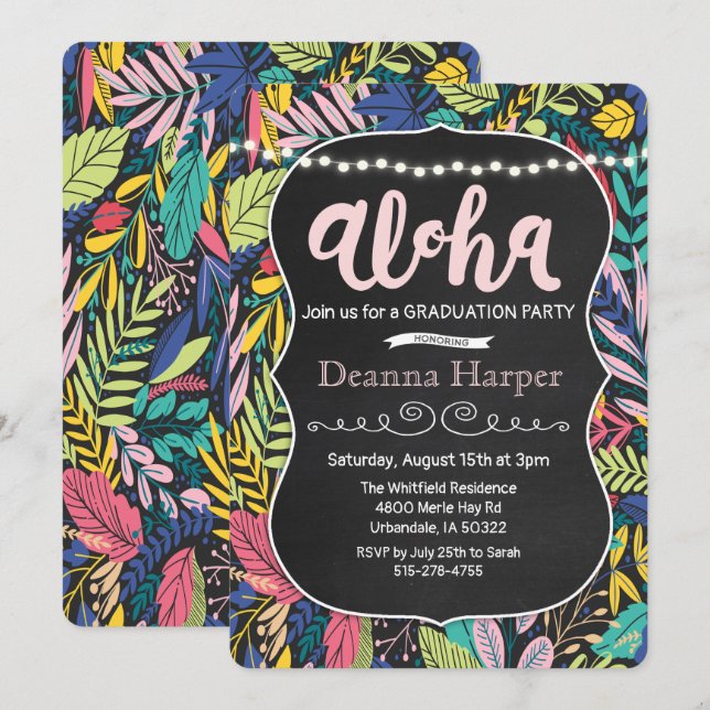 Invitation de remise des diplômes tropicale Aloha  (Devant / Derrière)
