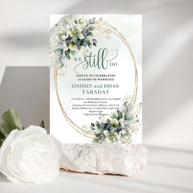 Invitation de renouvellement de vœux aquarelle ver (Botanical Dusty Green Watercolor We Still Do Invite)