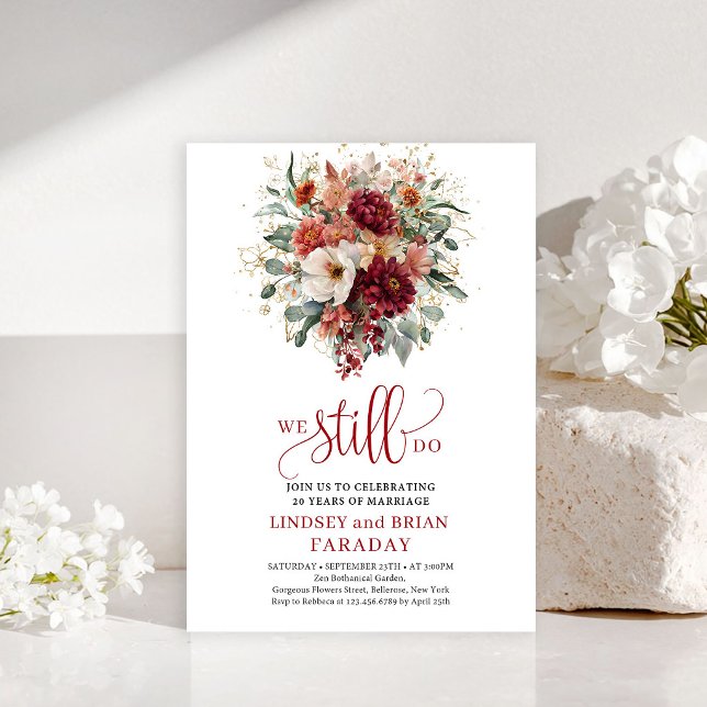 Invitation de renouvellement de vœux boho florale  (Radiant Marsala Boho Floral Vow Renewal Invite

)