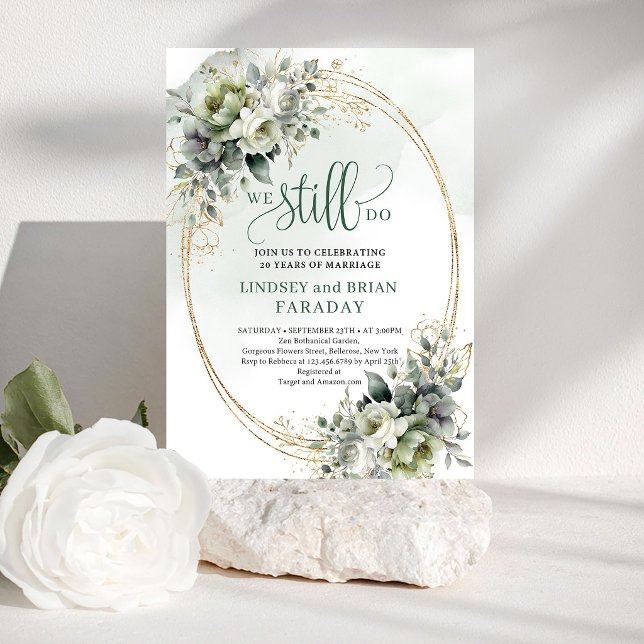 Invitation de renouvellement de vœux Chic Boho Gre (Chic Boho Greenery Gold Vow Renewal Invitation)