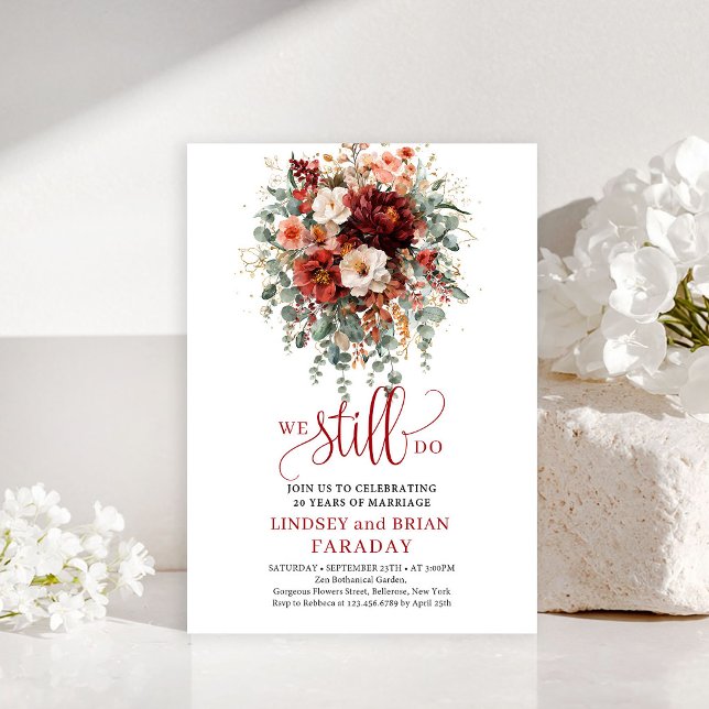 Invitation de renouvellement de vœux florale borde (Bold Fall Maroon Floral Vow Renewal Invitation

)