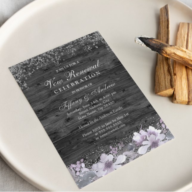 Invitation de renouvellement du vow fleuri gris-bo (Créateur téléchargé)