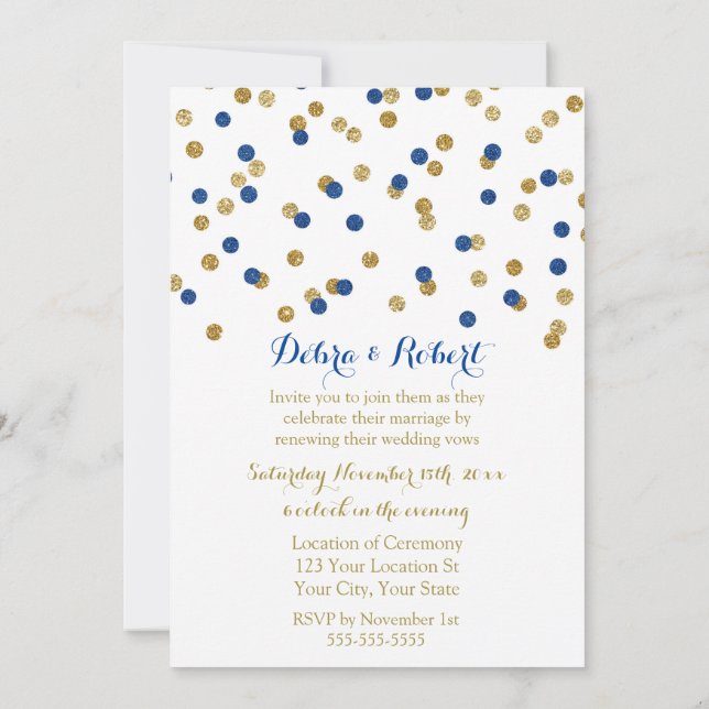 Invitation de renouvellement Vow Confetti en or bl (Dos)