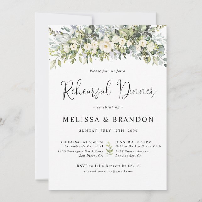 Invitation de répétition de dîner à fleurs blanche (Devant)