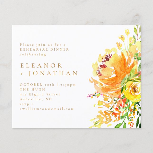 Invitation de répétition de dîner à fleurs jaunes  (Devant)