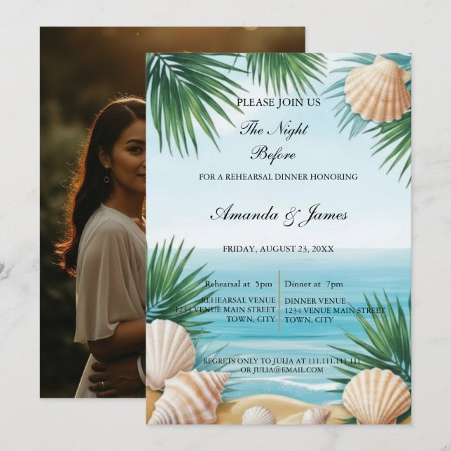 Invitation de répétition de dîner de plage tropica (Devant / Derrière)