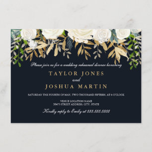Invitation de répétition de dîner Navy Gold Floral