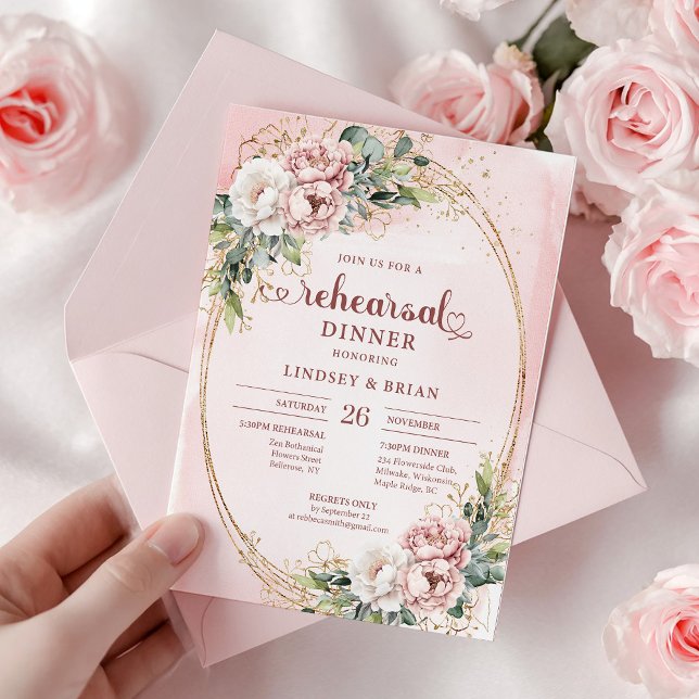 Invitation de répétition de fleurs roses clair Boh (Garden Boho Light Pink Flowers Rehearsal Invitation)