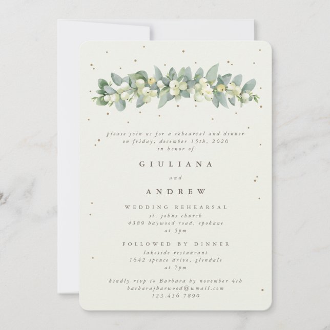 Invitation de répétition de mariage à la crème Sno (Devant)