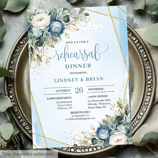 Invitation de répétition de mariage à l'aquarelle  (Watercolor Dusty Blue Eucalyptus Rehearsal Invite)