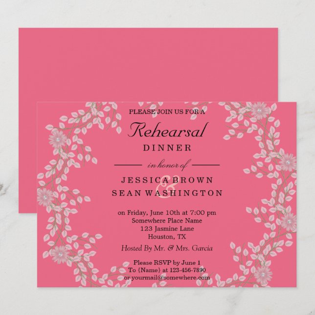 Invitation de répétition de mariage chic fleurs ro (Devant / Derrière)