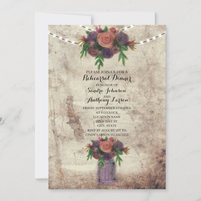Invitation de répétition de Mariage de Rose d'aqua (Devant)
