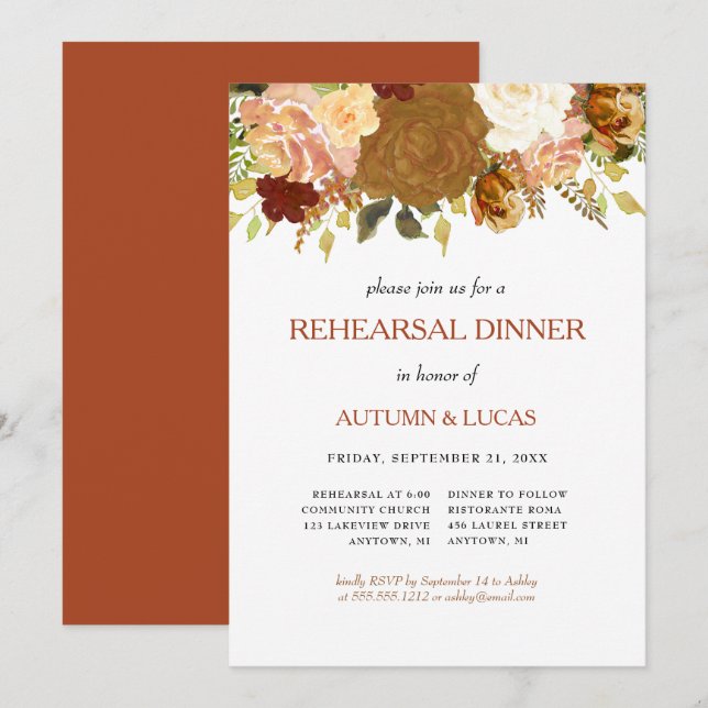 Invitation de répétition de mariage floral automna (Devant / Derrière)