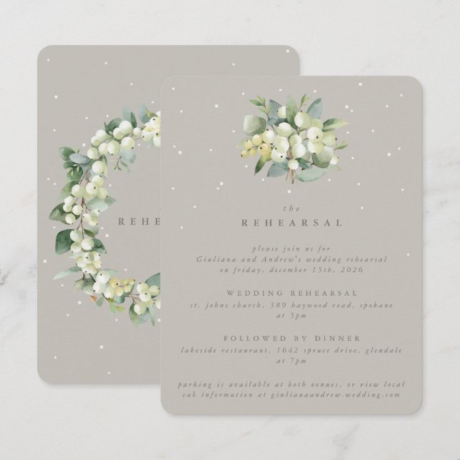 Invitation de répétition de mariage Greige Snowber (Devant / Derrière)