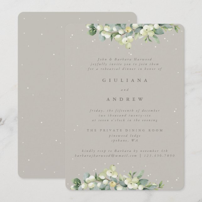Invitation de répétition de mariage Greige Snowber (Devant / Derrière)