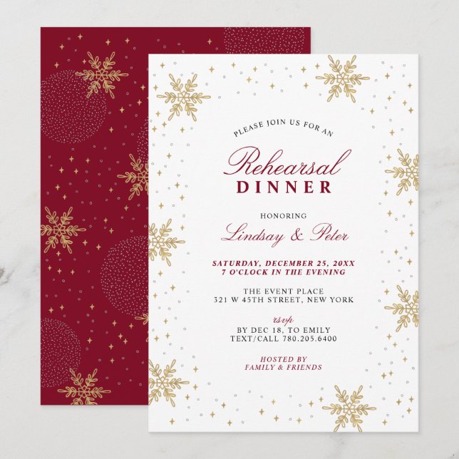 Invitation de répétition de Noël en or et rouge (Devant / Derrière)