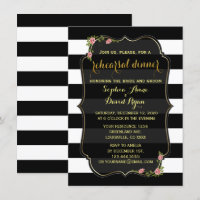 Invitation de répétition Floral Black White Stripe