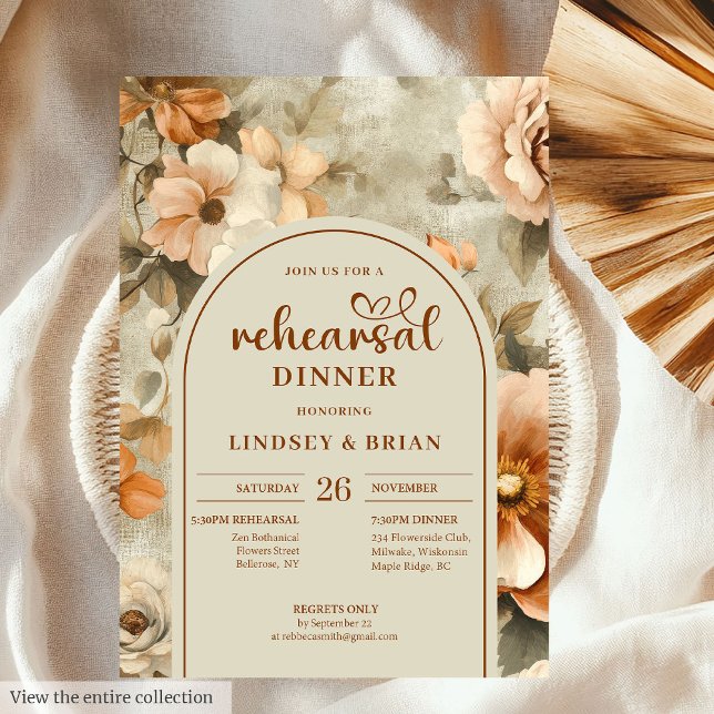 Invitation de répétition florale en ivoire de Gard (Garden Rust Ivory Floral Rehearsal Invitation)