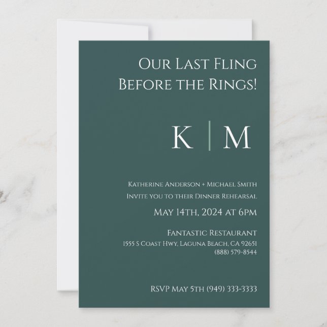 Invitation de répétition mariage-Emerald Green (Devant)