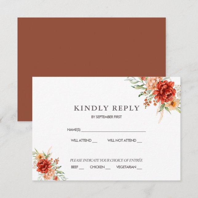 Invitation de réponse de mariage floral Bohème rus (Devant / Derrière)