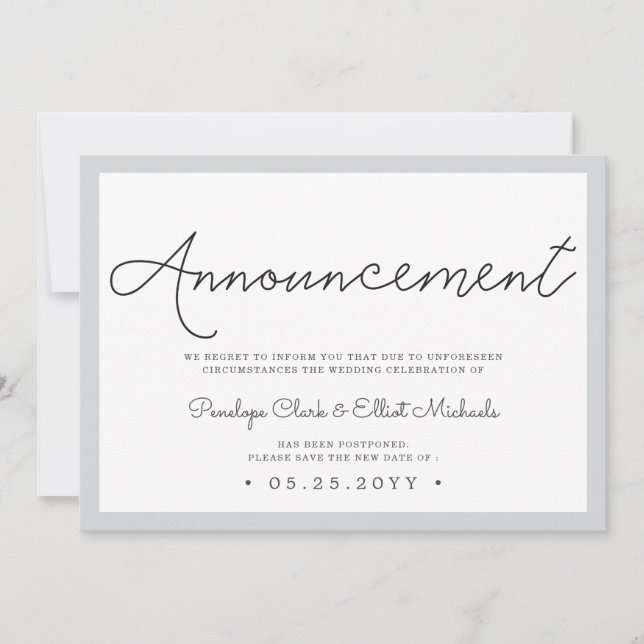Invitation de report de Mariage minimal (Devant)