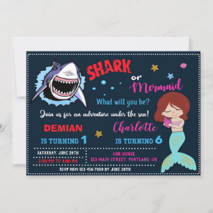 Invitation de requin ou sirène 1er Premier anniver