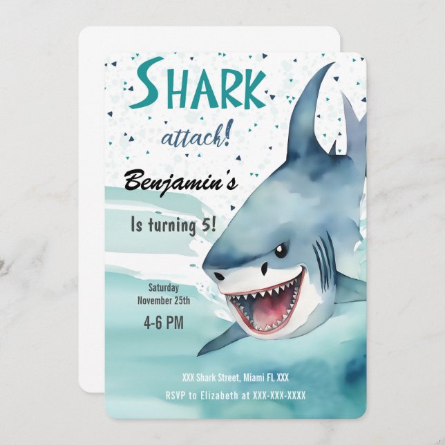 Invitation de requin pour la fête du 5e anniversai (Devant / Derrière)