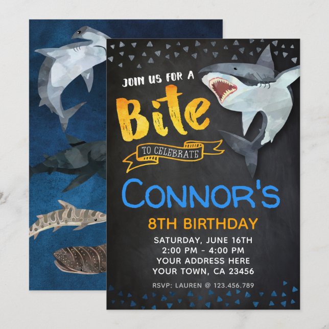 Invitation de requins, fête d'anniversaire de la p (Devant / Derrière)