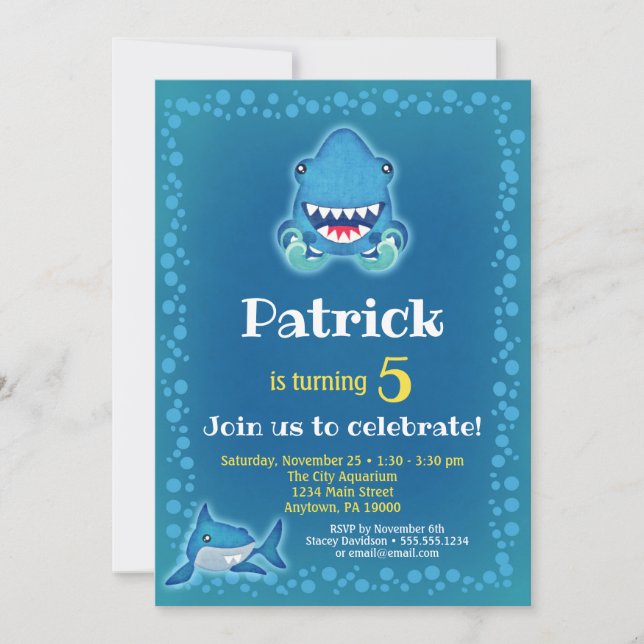 Invitation de requins garçons Anniversaire de fête (Devant)