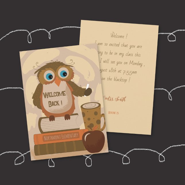 Invitation de retour de l'enseignant Hibou Brun (Welcome Back Brown Owl Teacher Invitation (printed version) .)