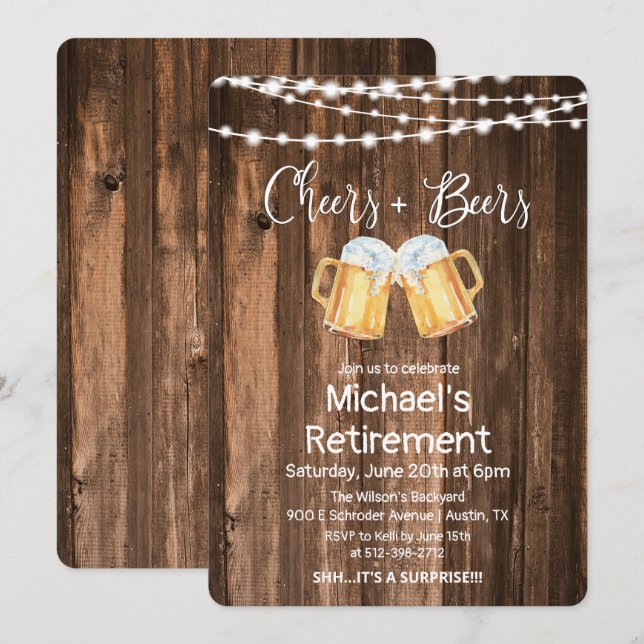 Invitation de retraite Cheers and Beers (Devant / Derrière)